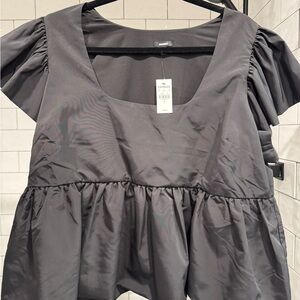 Express Black Puff Sleeve Peplum Blouse NWT